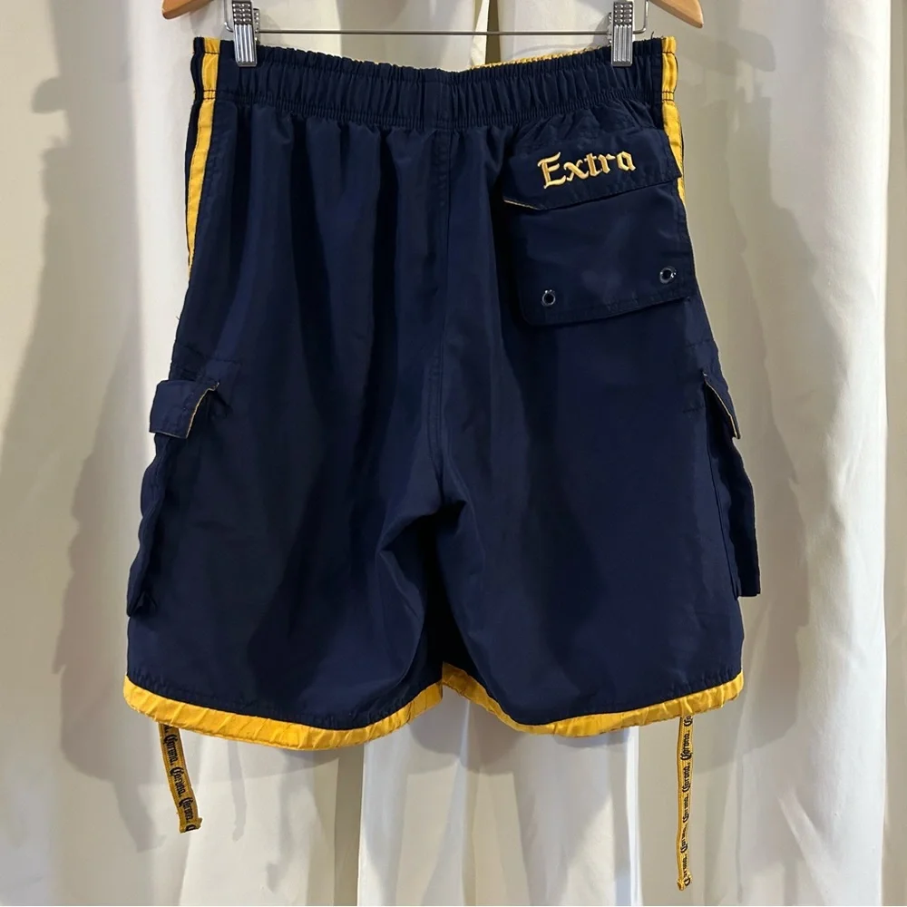 Vtg Y2K Corona‎ Extra Beer Cargo Swim Shorts Trunks Blue Party L
